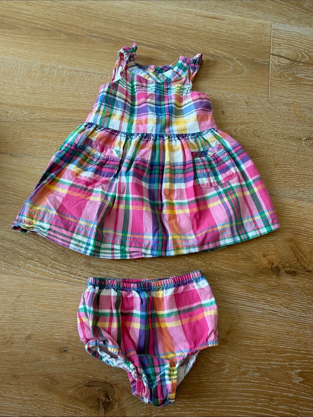 Ralph Lauren Girls Pink Multicolor Plaid Dress and Bloomers Set
